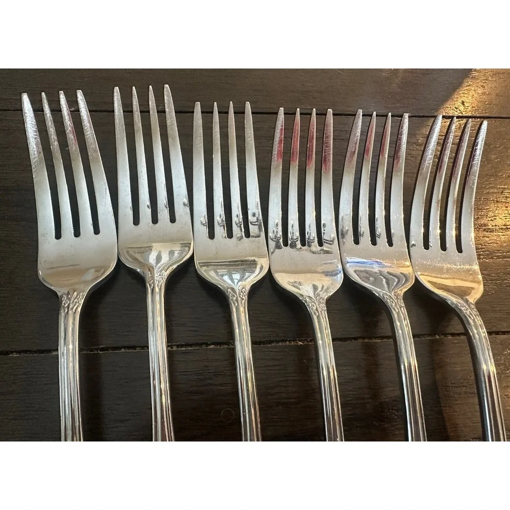 Oneida Floral  Stainless Steel Salad Fork  Lot Of 6